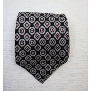 MEN'S BLACK GRAY RED PRINT 100% SILK TIE - NECK TIE - STAFFORD